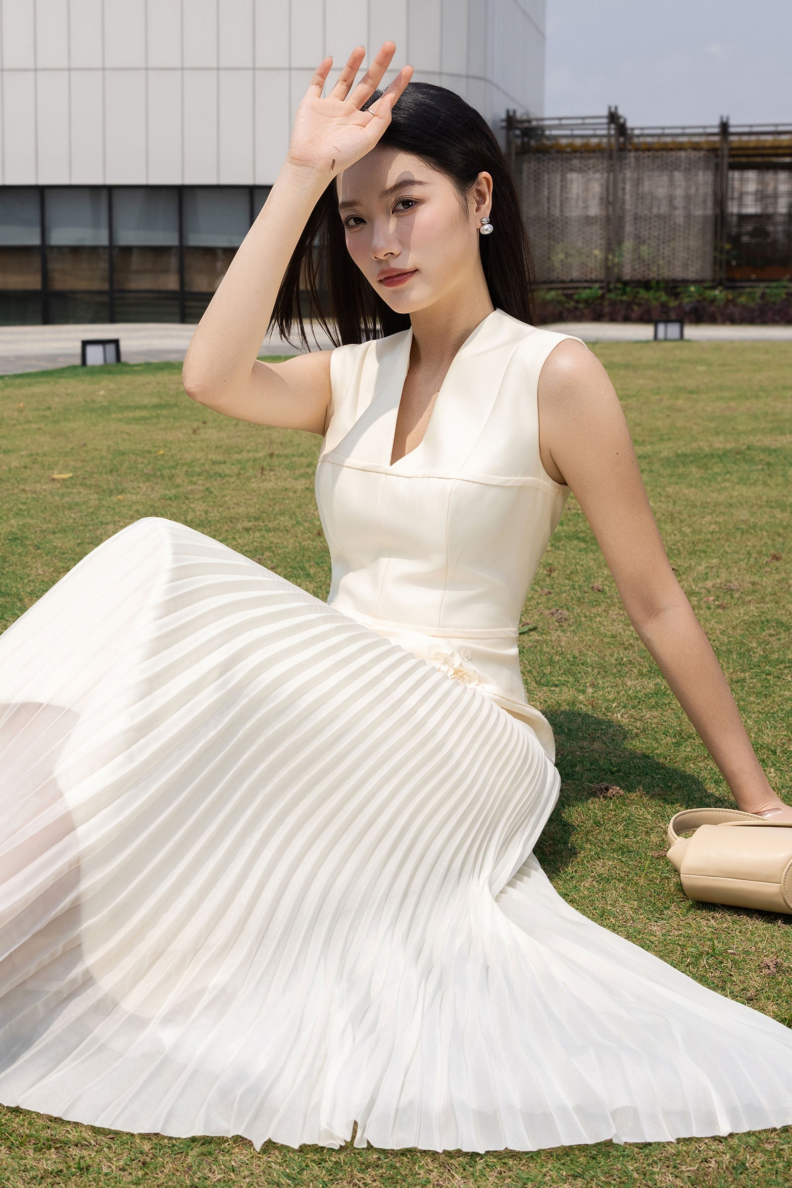 Uyen Van Pleated Midi Dress