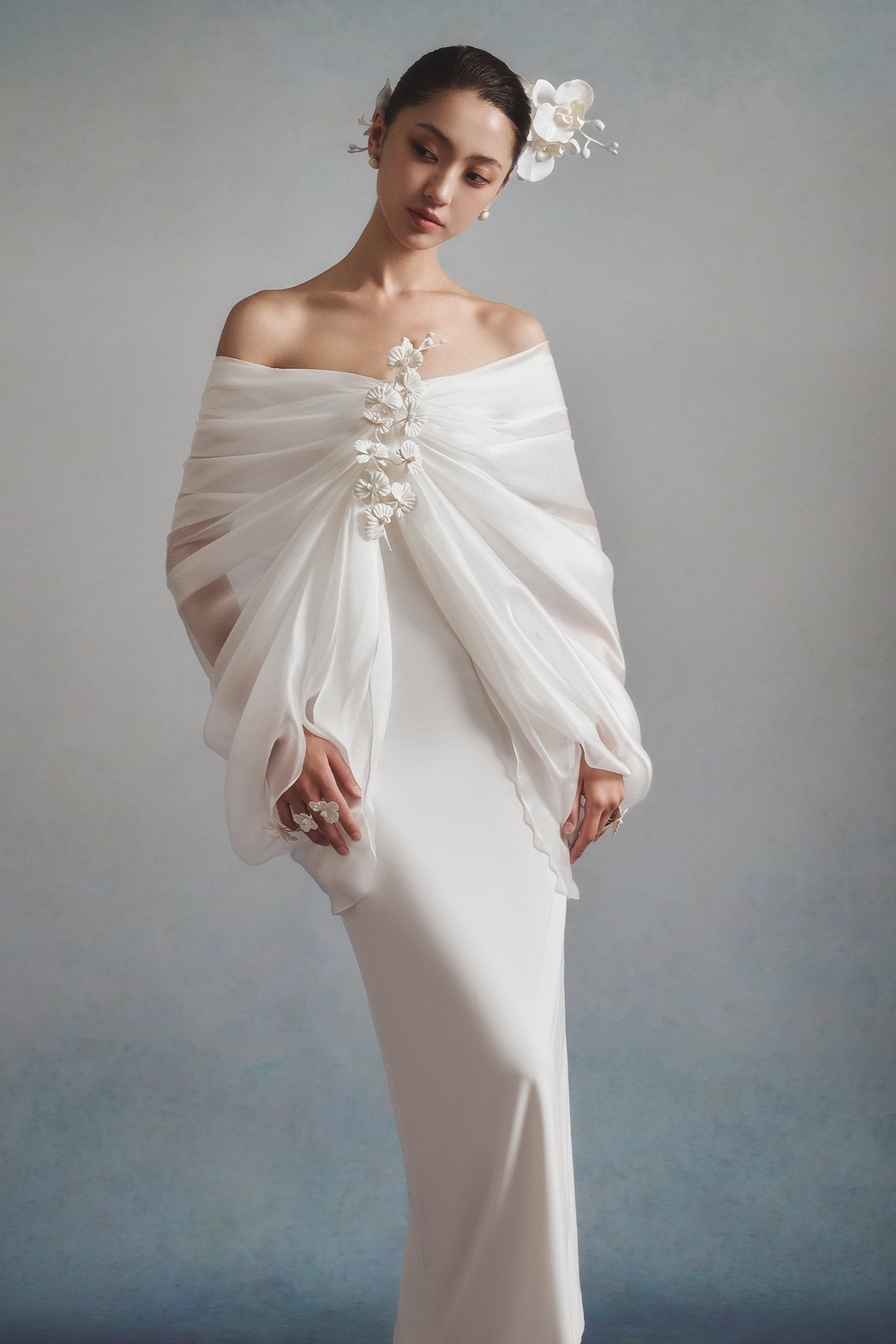 Blanc Off-Shoulder Midi Dress