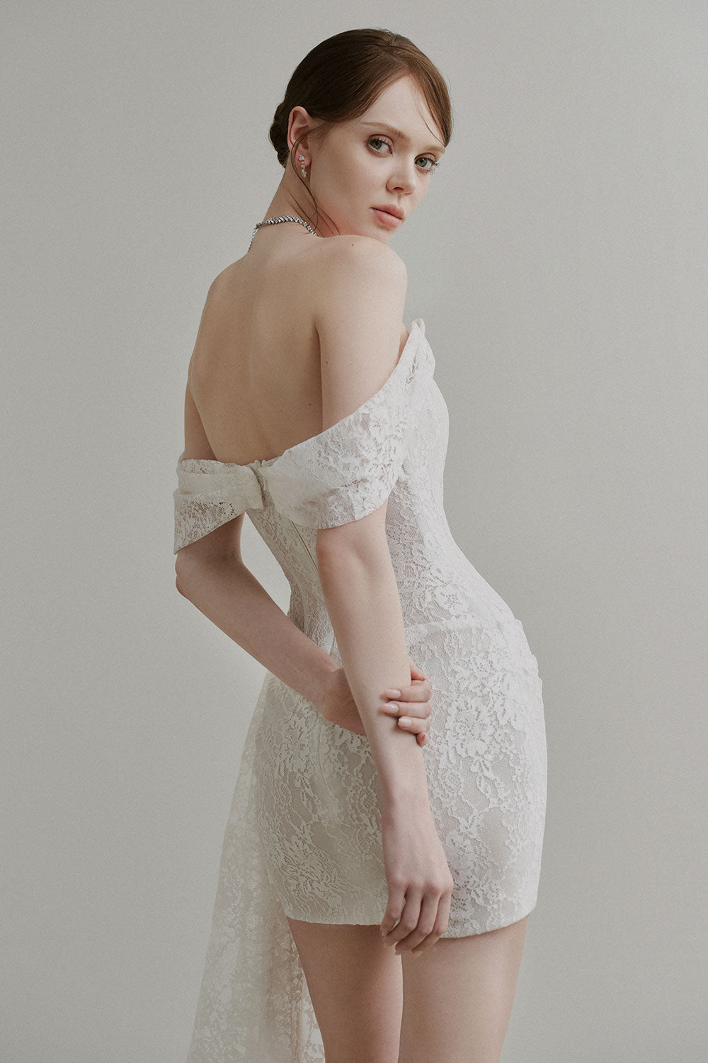 Mila A-line Off-Shoulder Chantilly Lace Mini Dress