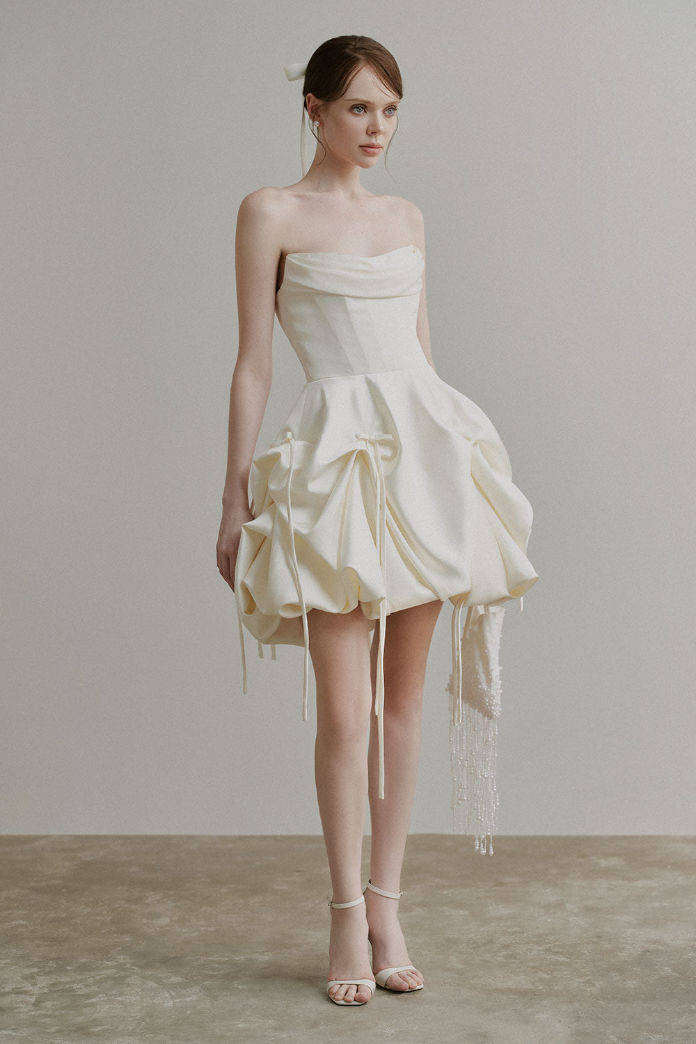 Farah Bubble Corset Waist Silk Satin Mini Dress