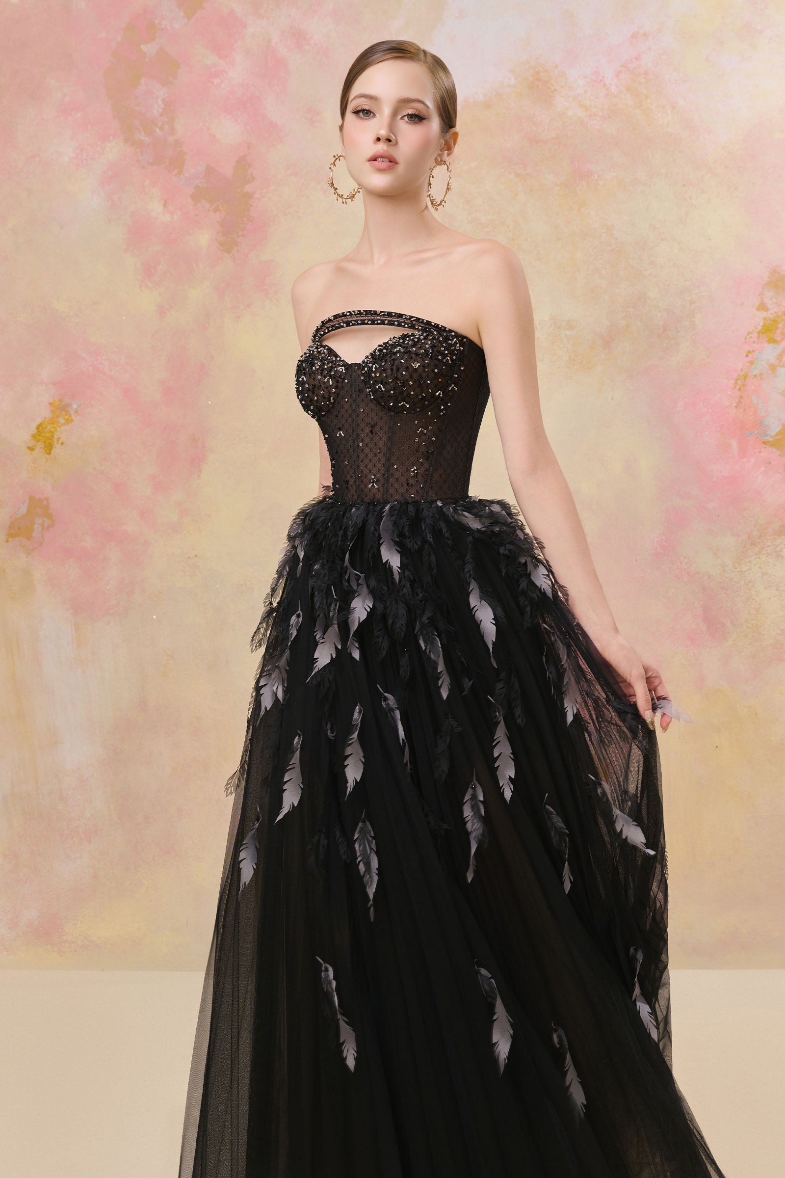 Yunara Feather Maxi Dress