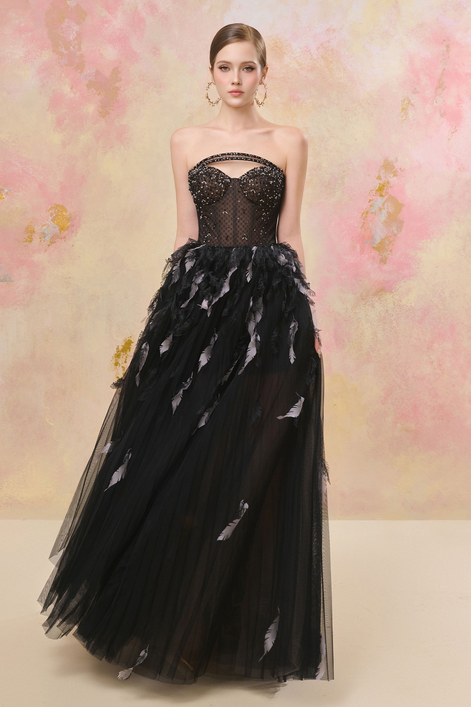 Yunara Feather Maxi Dress