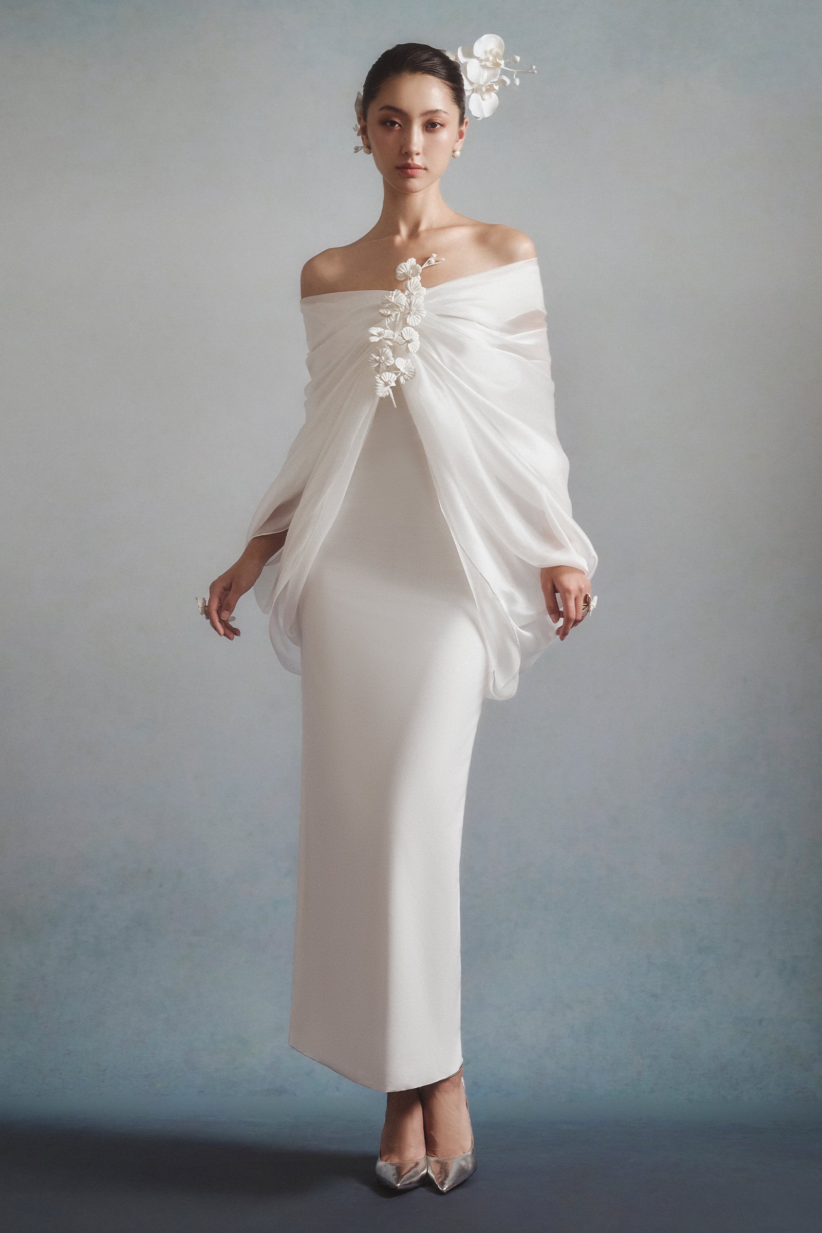 Blanc Off-Shoulder Midi Dress