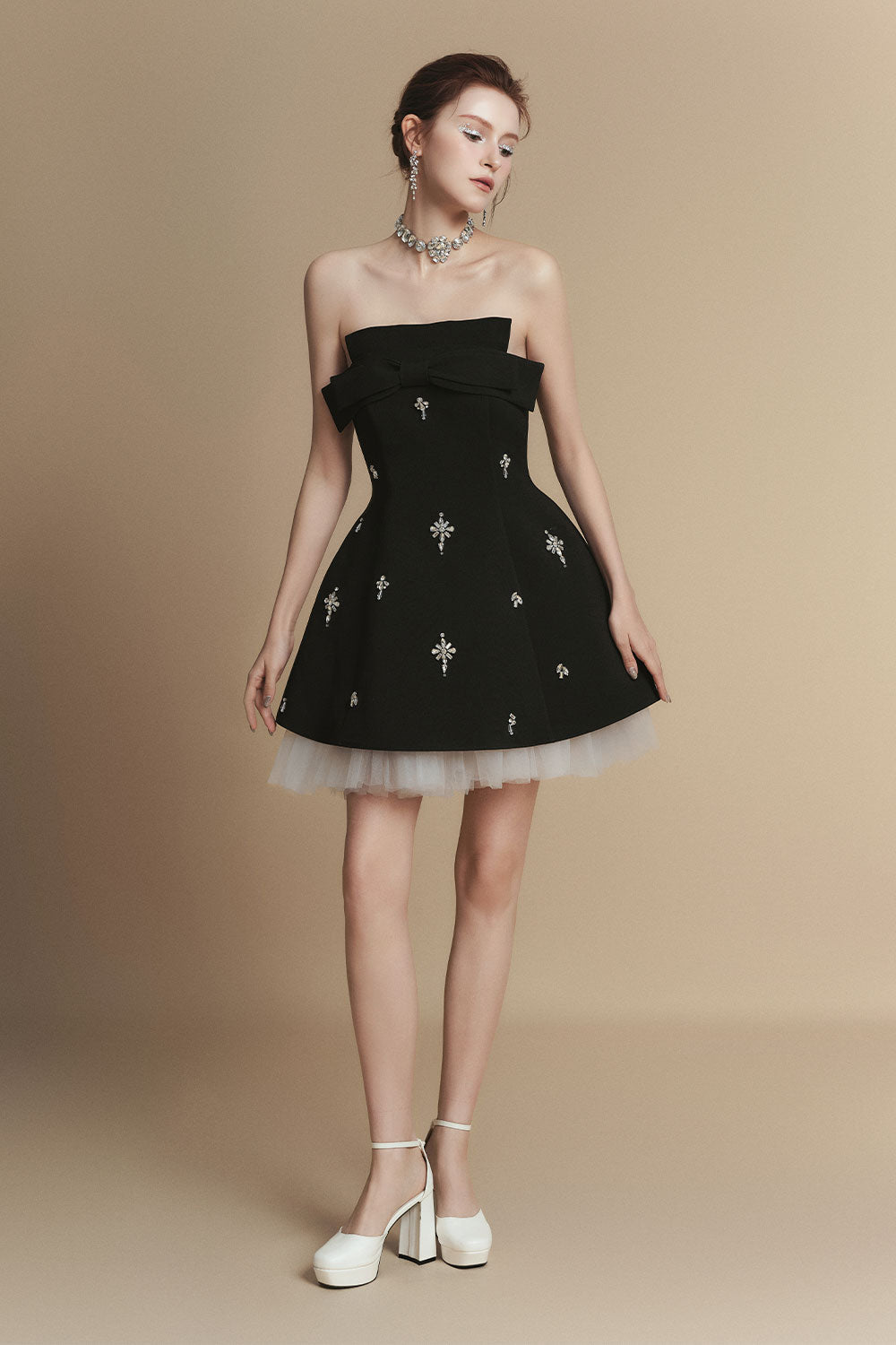 Florence Fit and Flare Straight Across Neck Polyester Mini Dress