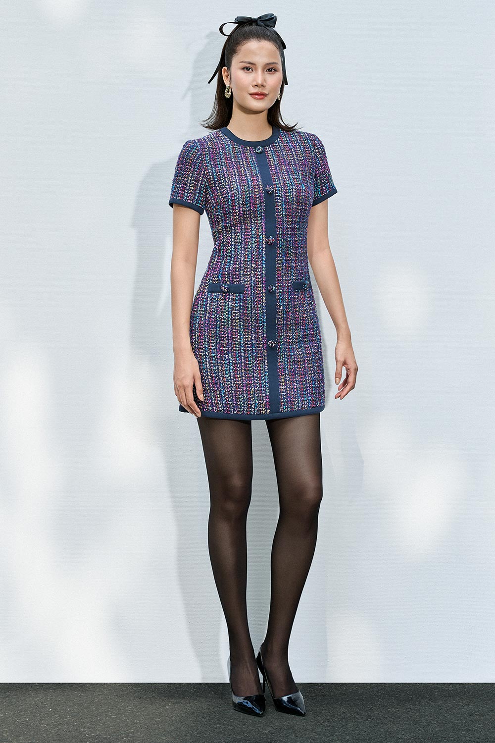 Kennedy A-line Button Tweed Mini Dress
