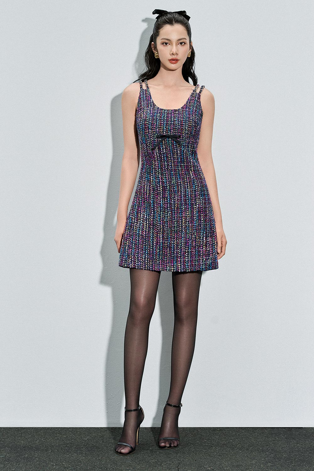Jaylee A-line Strappy Tweed Mini Dress