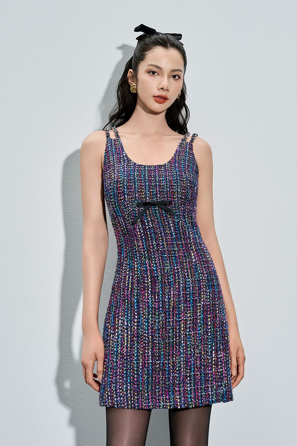 Jaylee A-line Strappy Tweed Mini Dress