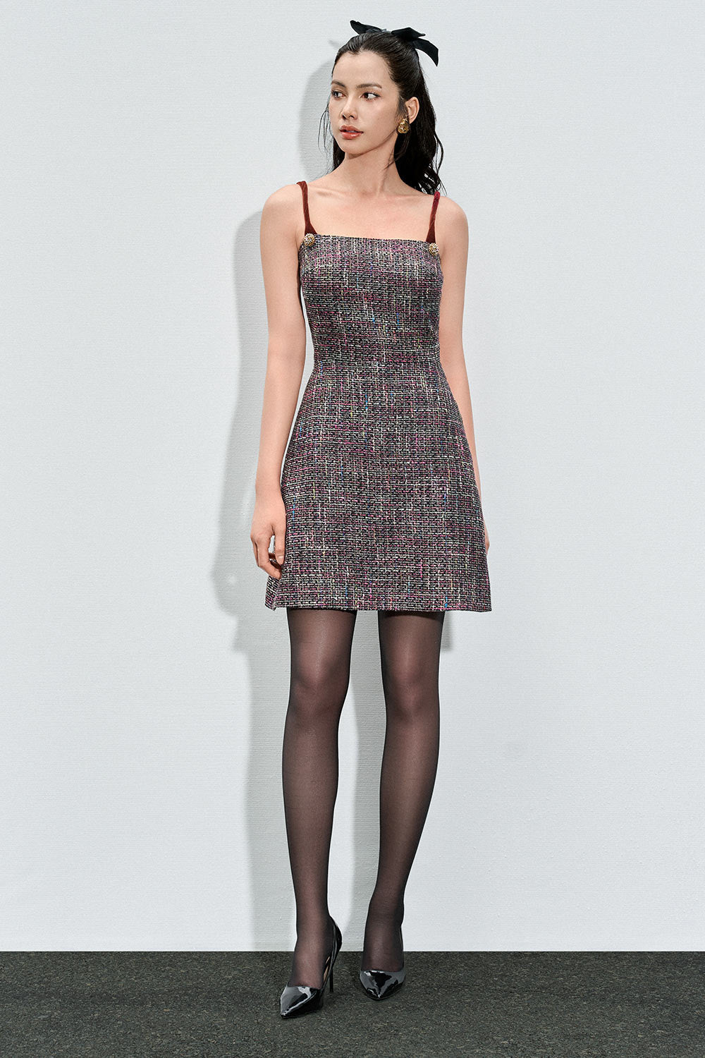Kaylee A-line Strappy Tweed Mini Dress