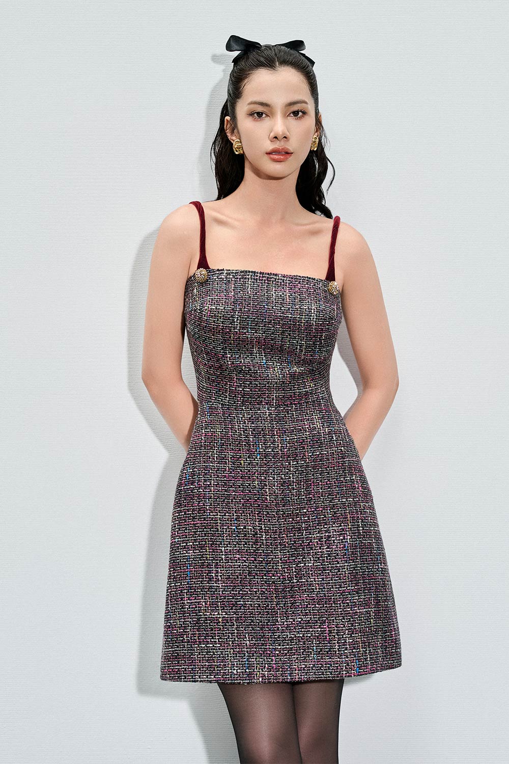 Kaylee A-line Strappy Tweed Mini Dress