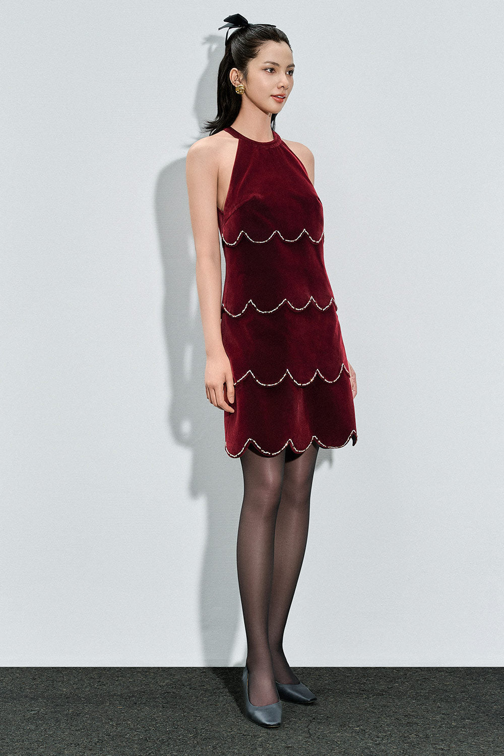 Antonella Trapezoid Halter Neck Velvet Mini Dress