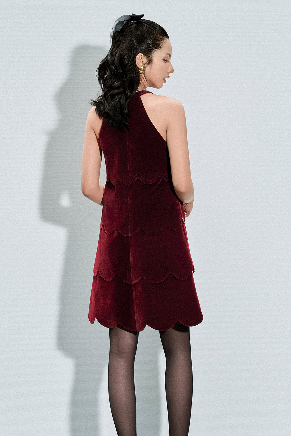 Antonella Trapezoid Halter Neck Velvet Mini Dress