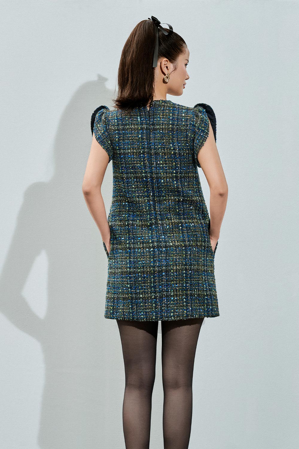 Paris Straight Puffy Sleeved Tweed Mini Dress