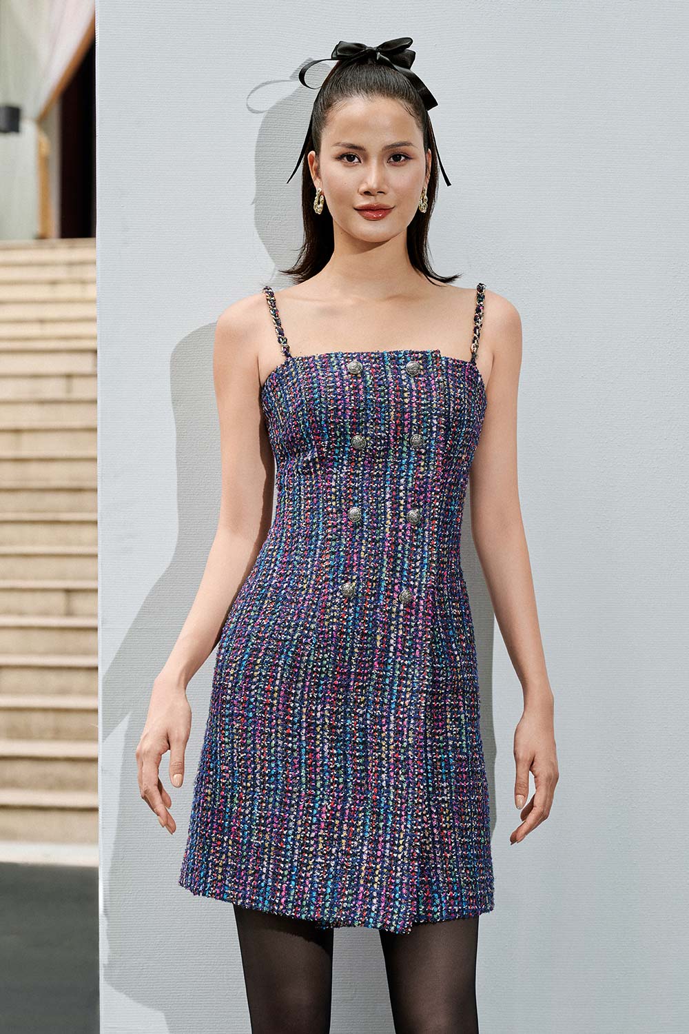 Jazlyn A-line Double Breasted Tweed Mini Dress