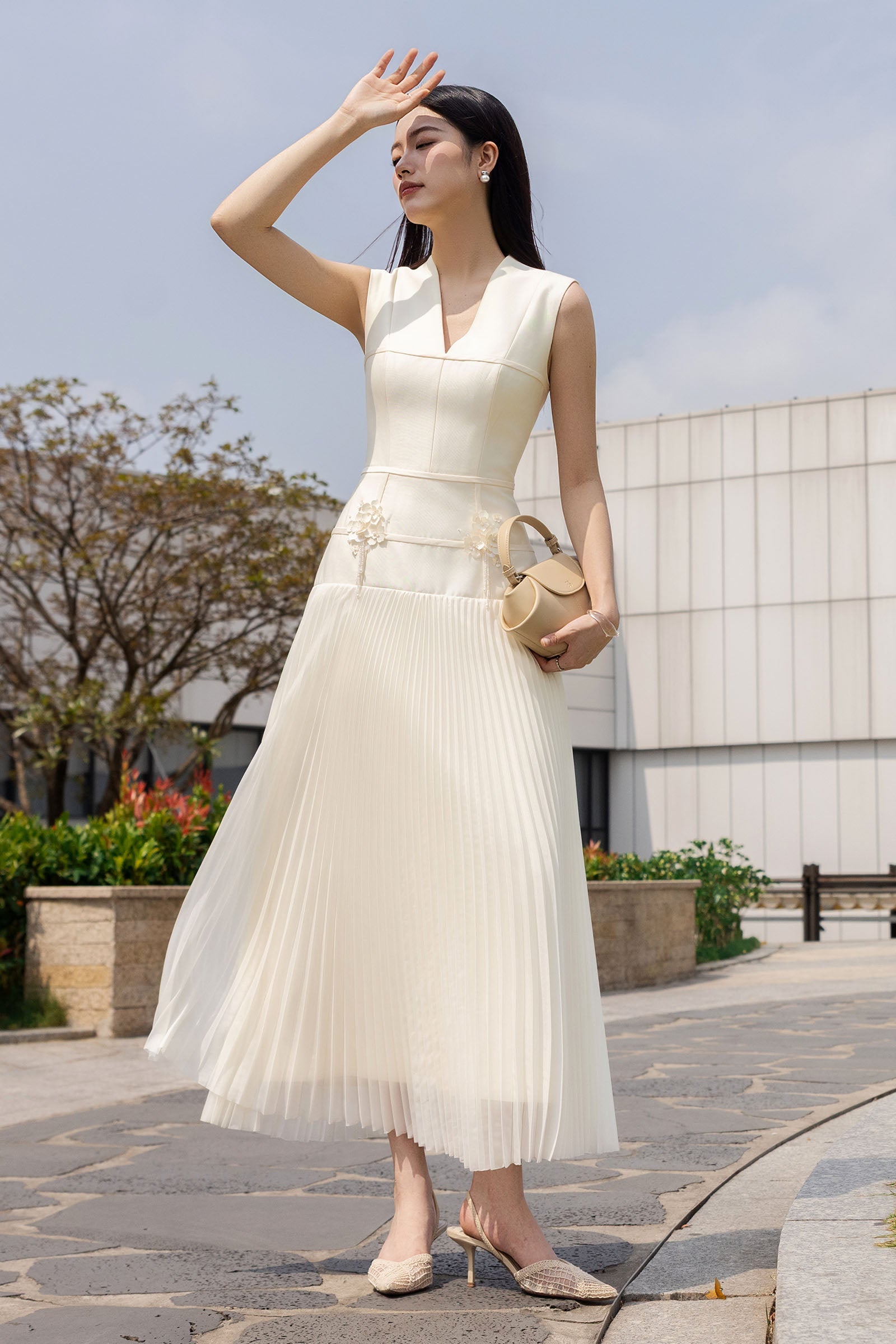 Uyen Van Pleated Midi Dress